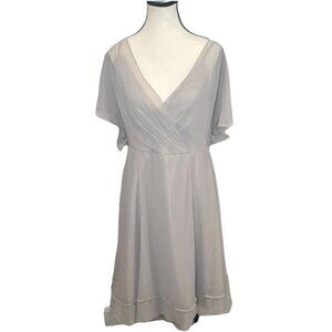 Jenny Yoo Collection Taupe Flutter Sleeve Midi Dress Gown Sz 12 Raw Hem